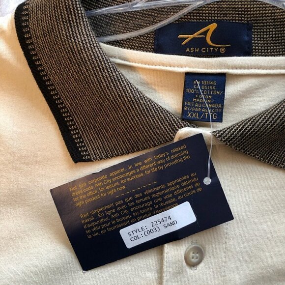 NWT Vintage Ash City Long Sleeve Polo Shirt CAW Logo Mens 2 Xlg Beige - Picture 6 of 10